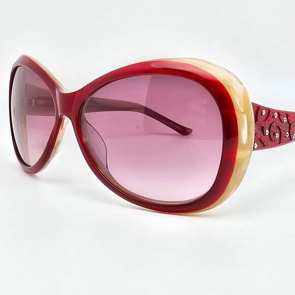 *SOLD* Judith Leiber JL1045B 06 Red Rhinestone Frame Red Gradient Len Sunglasses - Picture 3 of 15